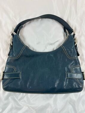 Michael Kors Blue Leather Hobo Shoulder Bag Silver Hardware Slouchy Purse
